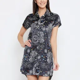 Clovia Black Printed Night Dress-image-20