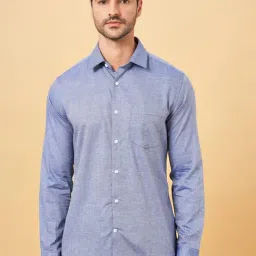 Byford by Pantaloons Dark Blue Cotton Slim Fit Texture Shirt-picture-29