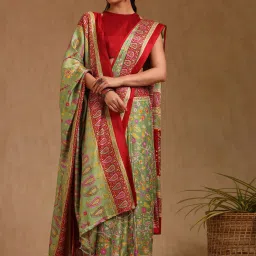 Soch Green Pashmina Floral Saree With Stitched Blouse image 1