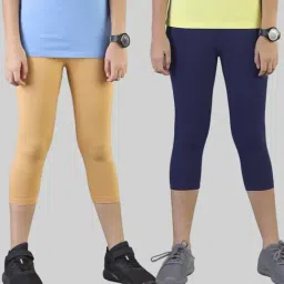 TWIN BIRDS Kids Navy & Beige Cotton Regular Fit Leggings (Pack of 2)-picture-34