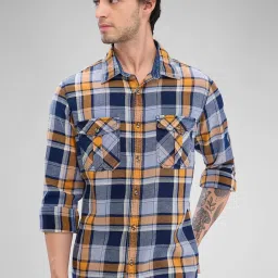 Spykar Yellow Slim Fit Checks Shirt image 1