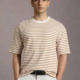 Louis Philippe White Cotton Regular Fit Striped T-Shirt image 1