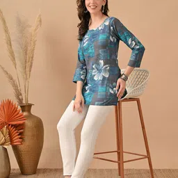 HARIKS Floral Printed Round-Neck Cotton Kurti image 2