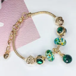 Peora Stylish Gold - Green Gold Plating Synthetic Stone & Beads Bracelets image 1