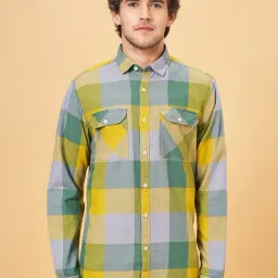 SF Jeans by Pantaloons Foliage Green Cotton Slim Fit Checks Shirt-image-19