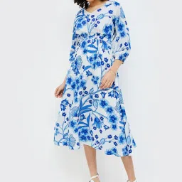 Colour Me by Melange White & Blue Floral Print Midi Dress image 1