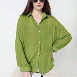 SHOWOFFFF Green Solid Shirt image 3