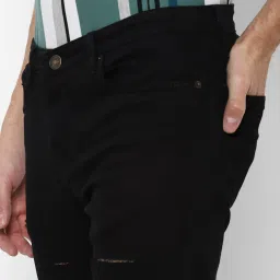 Forever 21 Black Cotton Regular Fit Distressed Jeans image 4