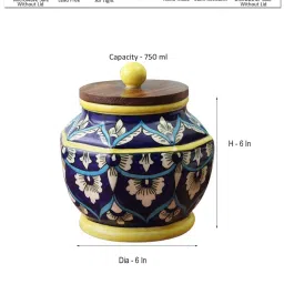 VarEesha Blue Ceramic Jar With Wooden Lid - Set of 1 image 5