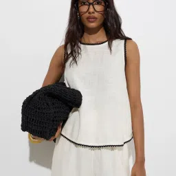 LOV by Westside Off-White Solid Linen Top image 1