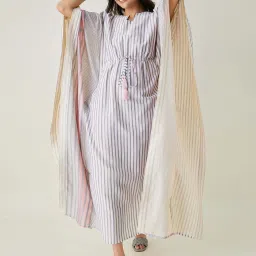 The Kaftan Company Blue Cotton Striped Kaftan image 1