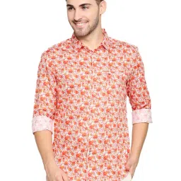 Basics Slim Fit Jaffa Orange Satin Printed Shirt-picture-26