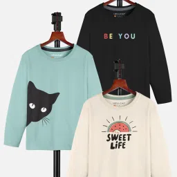 HELLCAT Girls Multicolor Printed Full Sleeves T-Shirt (Pack Of 3) image 1