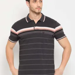 Duke Black Regular Fit Striped Polo T-Shirt image 1