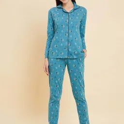 Sweet Dreams Blue Cotton Printed Pyjama Sets image 1