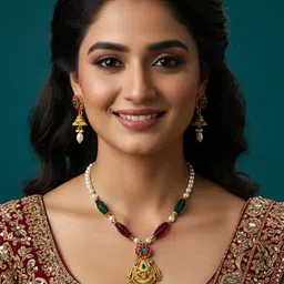 ORANGENYSHA Kundan & Pearls-Studded Jewellery Set image 5