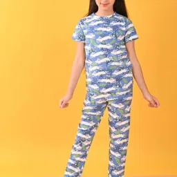 Anthrilo Kids Blue Cotton Printed T-Shirt & Short image 1