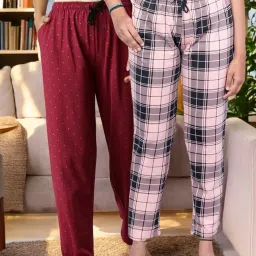 Kryptic Peach & Maroon Cotton Relaxed Fit Printed Lounge Pant - Pack of 2 image 1
