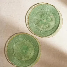 Pure Home and Living Dark Green Glass Radial Dinner Plates - Set of 2 image 1