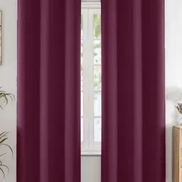 HOMEMONDE Burgundy Set of 2 Black Out Window Curtain image 1