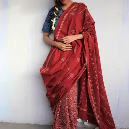 Chidiyaa Maroon Block Printed God Saree-picture-46