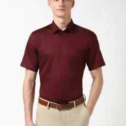 Peter England Maroon Cotton Regular Fit Shirt-picture-26