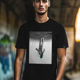 Bewakoof Jet Black Cotton Regular Fit Printed T-Shirt image 1