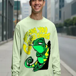 Bewakoof Fog Green Cotton Relaxed Fit Printed T-Shirt image 1