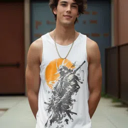 Bewakoof White Cotton Regular Fit Graphic Printed Vest image 1