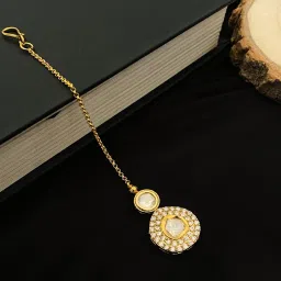 Abdesigns Elegant Gold-Plated Royal Polki Maang Tikka image 1