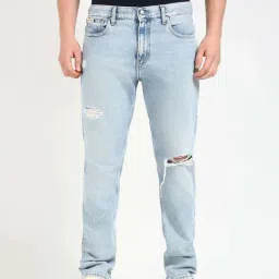 Calvin Klein Jeans Blue Cotton Straight Fit Distressed Ripped Jeans-picture-38