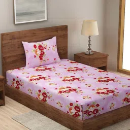 Klotthe Pink 300 TC Polycotton Single Bedsheet with Pillow Cover image 1