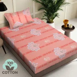 Klotthe Orange 400 TC Cotton Single Elastic Bedsheet with Pillow Cover image 1