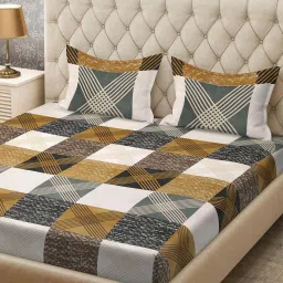 Klotthe Brown 210 TC Polycotton Double Bedsheet with 2 Pillow Covers image 1