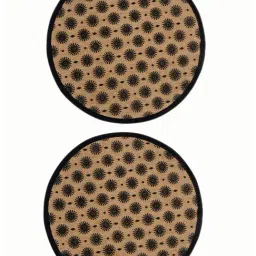 Saral Home Abstract Black Cotton Round AntiSkid Placemats - Set of 2 image 2