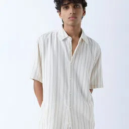 ETA by Westside White Stripe Patterned Relaxed-Fit Cotton Shirt image 1
