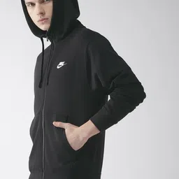 Nike Men Black Solid AS NSW CLUB FZ FT Hooded Sweatshirt image 4