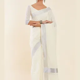 Soch Off-White Cotton Woven Saree With Unstitched Blouse image 1