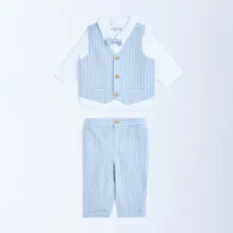 HOP Baby by Westside Blue Cotton Waistcoat, Shirt, Pants and Bow Set-image-52
