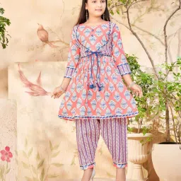 Aarika Kids Peach Cotton Printed Kurti, Patiala & Salwar image 1