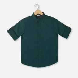 Allen Solly Boys Green Cotton Textured Full Sleeves Shirt image 1