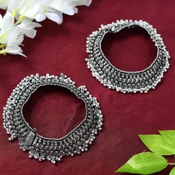JOHARKAMAL Silver-Plated Oxidised Anklets image 1