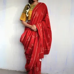 Chidiyaa Red Block Printed God Saree-picture-16