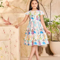 Aarika Girls Pink & Blue Printed Dress image 1