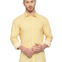 Basics Yellow Cotton Slim Fit Printed Shirt image 1