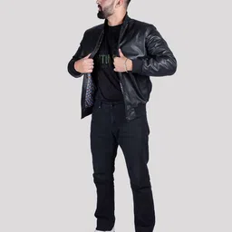 HUE & HIDE Men Camouflage Leather Puffer Jacket image 5