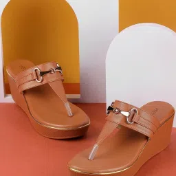 Metro Women's Tan T-Strap Wedges image 1