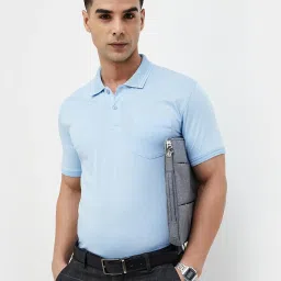 Code By Lifestyle Blue Regular Fit Texture Polo T-Shirt image 1