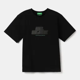 United Colors of Benetton Kids Black Cotton Printed T-Shirt image 1