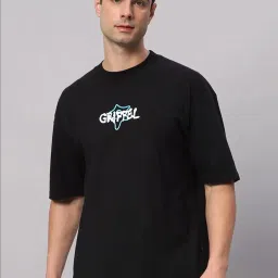 Griffel Black Cotton Loose Fit Printed T-Shirt image 1